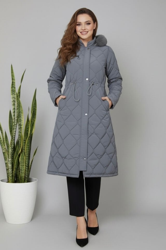 Kadın Yeni Sezon Beli Bağcıklı Novam Kumaş Mont KS2549