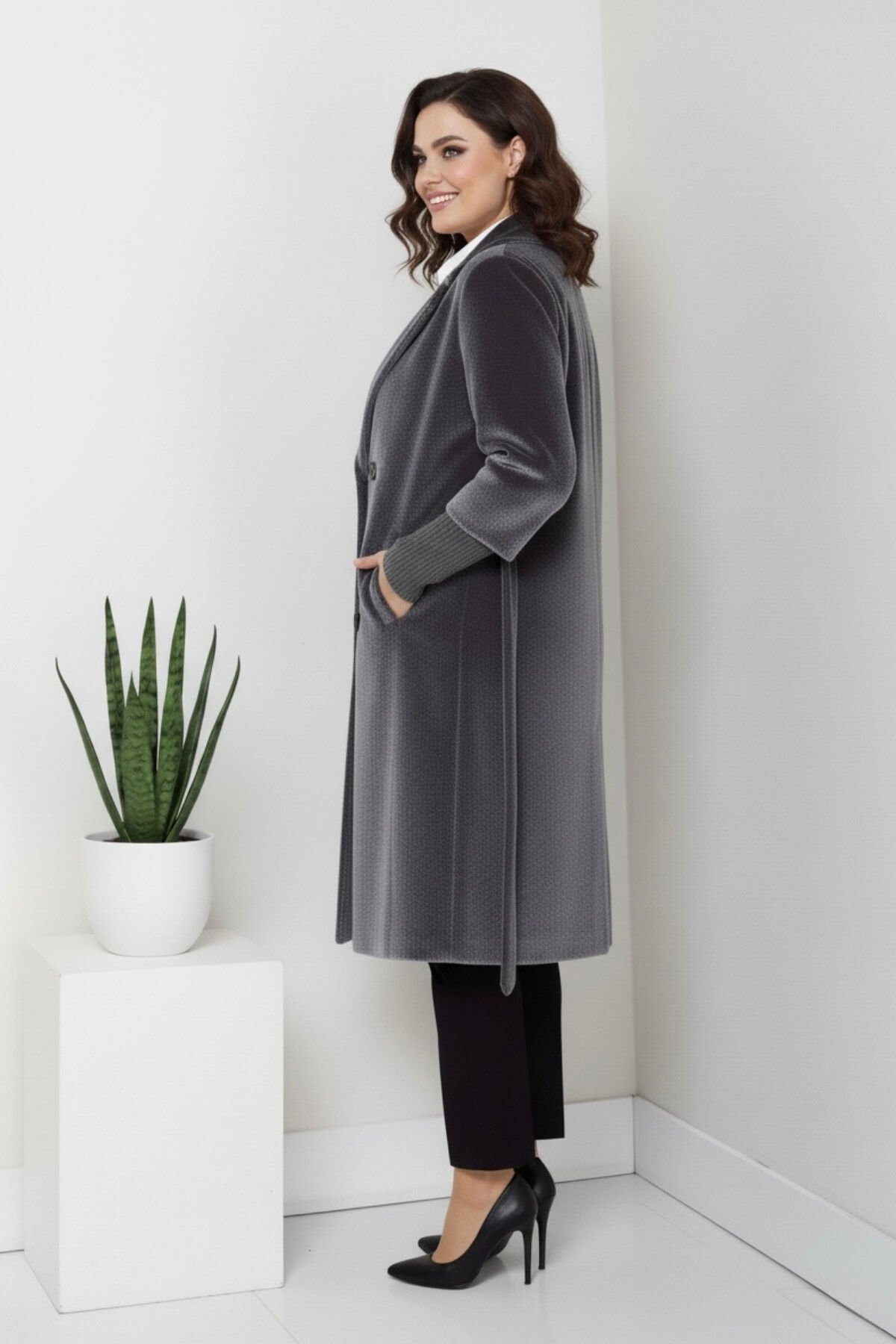 Kadın Belden Bağlamalı Fox Kumaş Kaban KS2550