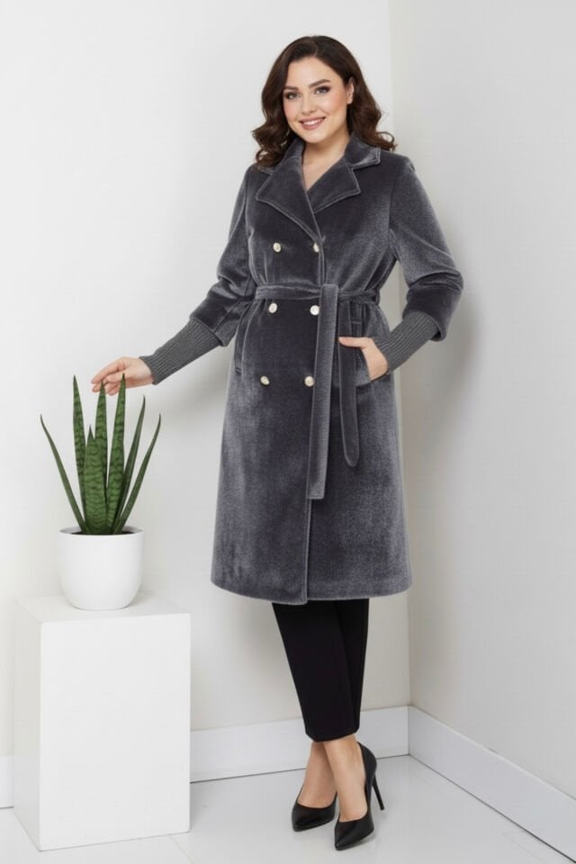 Kadın Belden Bağlamalı Fox Kumaş Kaban KS2550