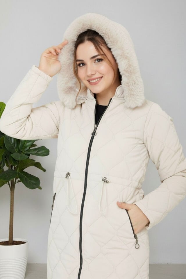 Kadın Yeni Sezon Fermuarlı Belden Bağcıklı Novam Kumaş Mont KS2551