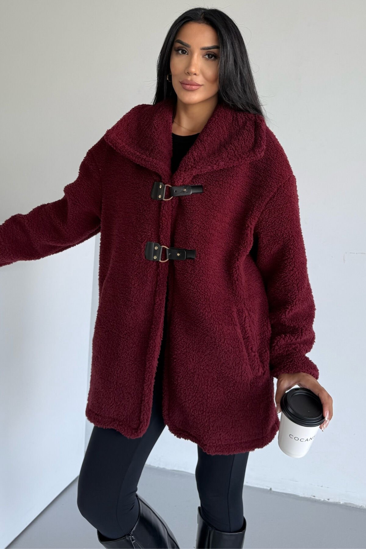 Peluş Deri Tokalı Mont KS2505