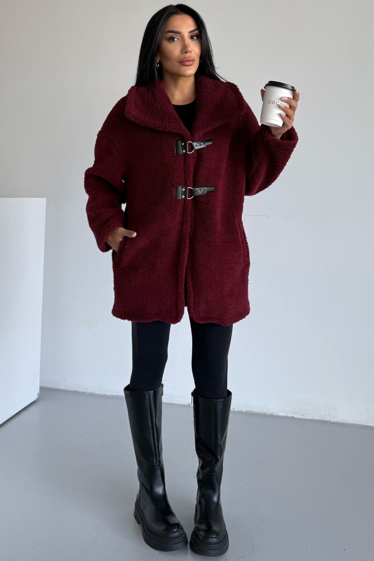 Peluş Deri Tokalı Mont KS2505