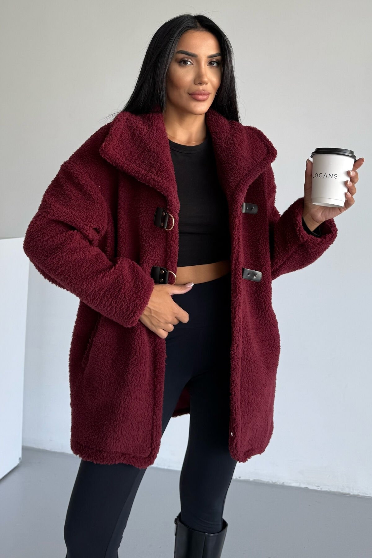 Peluş Deri Tokalı Mont KS2505