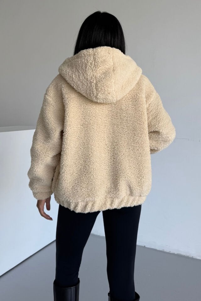 Peluş Kapüşonlu Kadın Bomber Mont KS2503