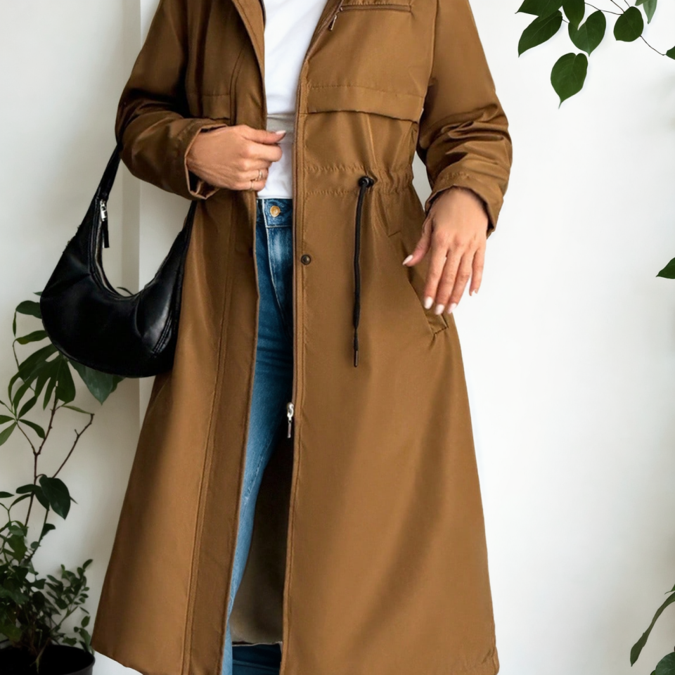 Uzun İçi Kürk Astarlı Bondik Kapüşonlu Mont Taba - XL