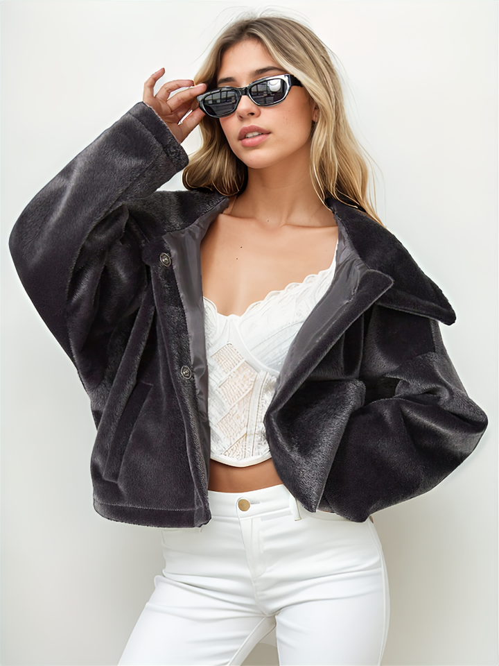Oversize Yarasa Kol Kısa Mont Koyu Gri - XL