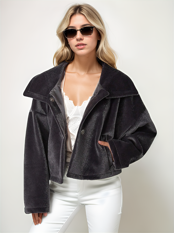 Oversize Yarasa Kol Kısa Mont Koyu Gri - XL