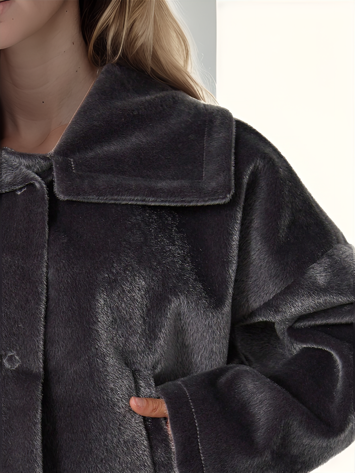 Oversize Yarasa Kol Kısa Mont Koyu Gri - XL