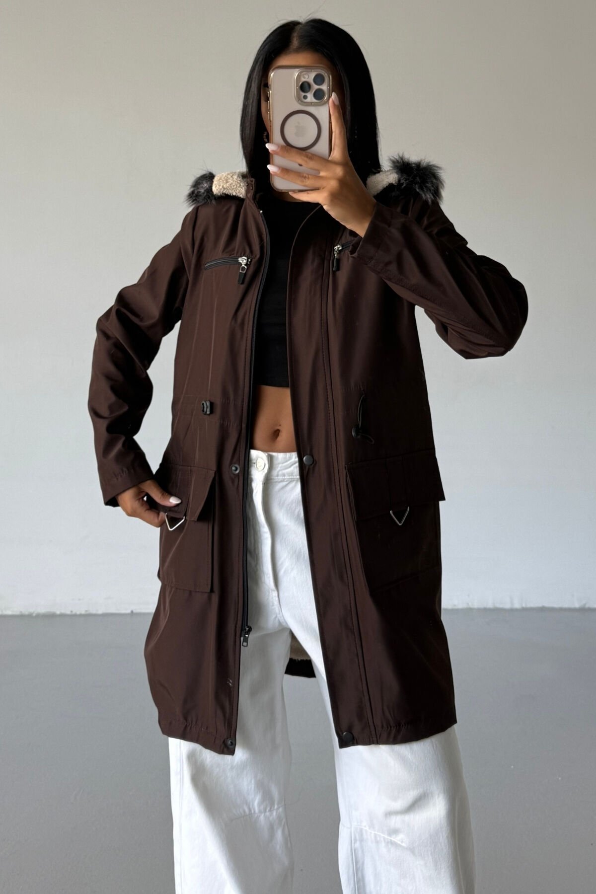 Bondit Kapüşonlu İçi Kürk Astarlı Mont KS2538