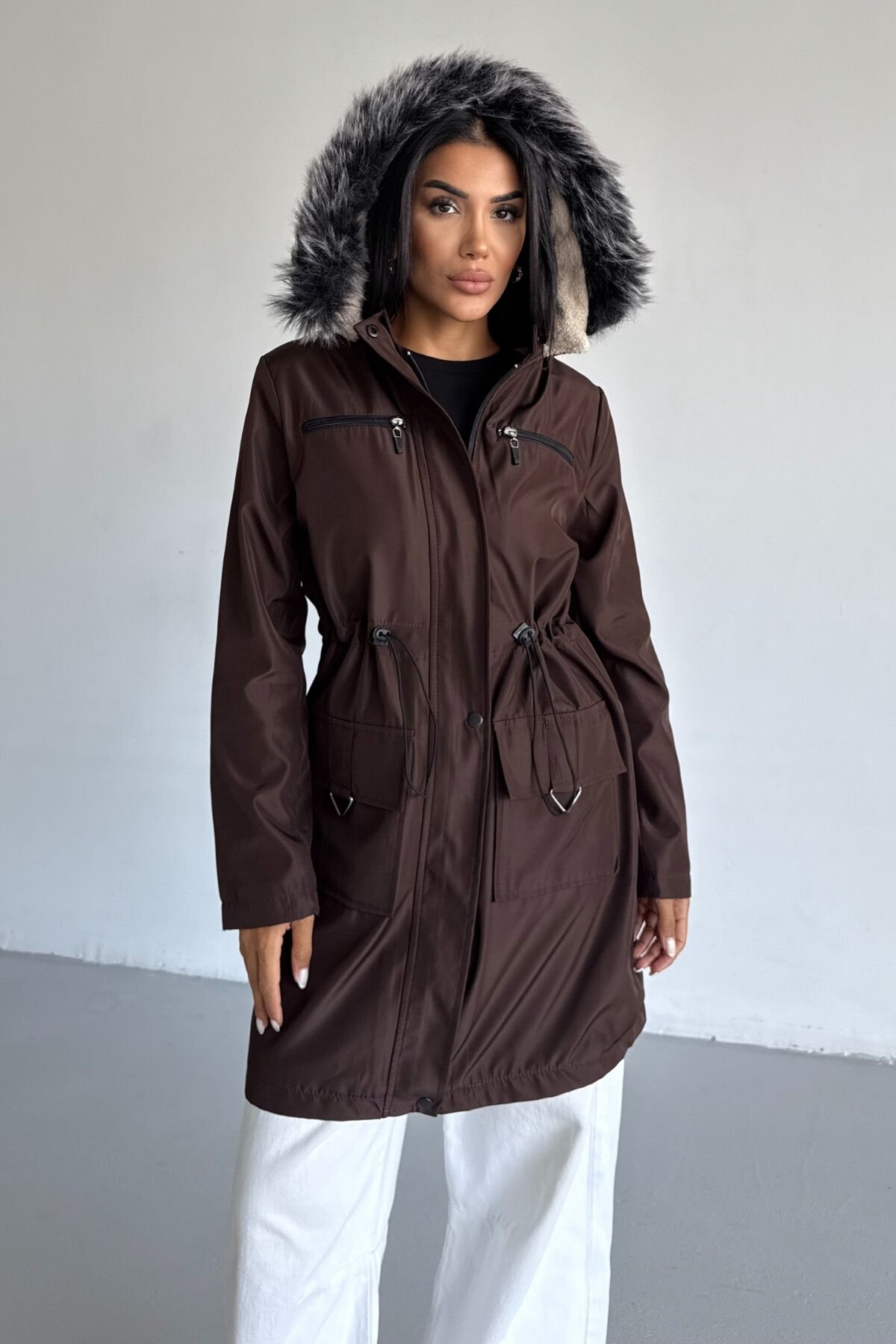 Bondit Kapüşonlu İçi Kürk Astarlı Mont KS2538