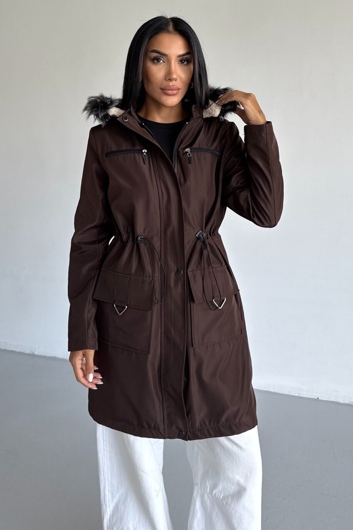 Bondit Kapüşonlu İçi Kürk Astarlı Mont KS2538