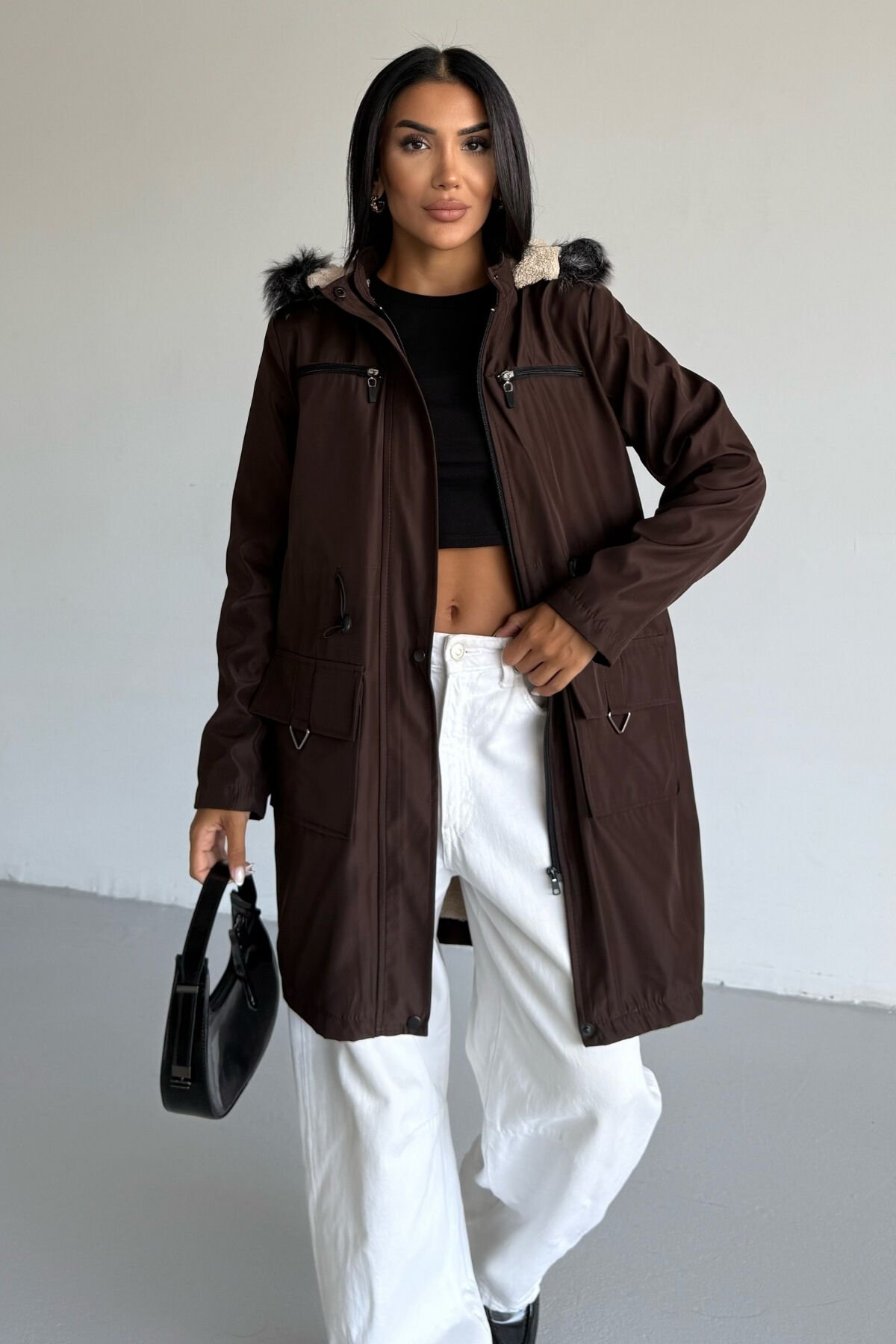 Bondit Kapüşonlu İçi Kürk Astarlı Mont KS2538