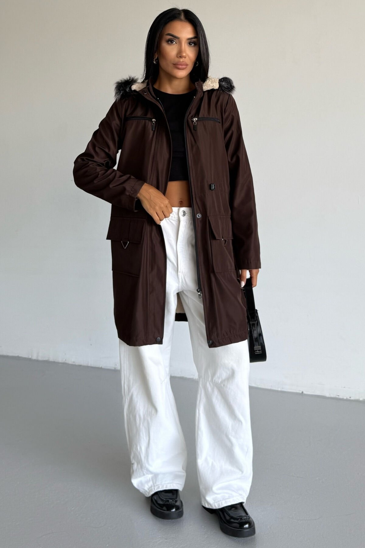 Bondit Kapüşonlu İçi Kürk Astarlı Mont KS2538