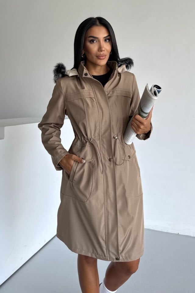 Bondit Kapüşonlu İçi Kürk Astarlı Velsoft Mont KS2541