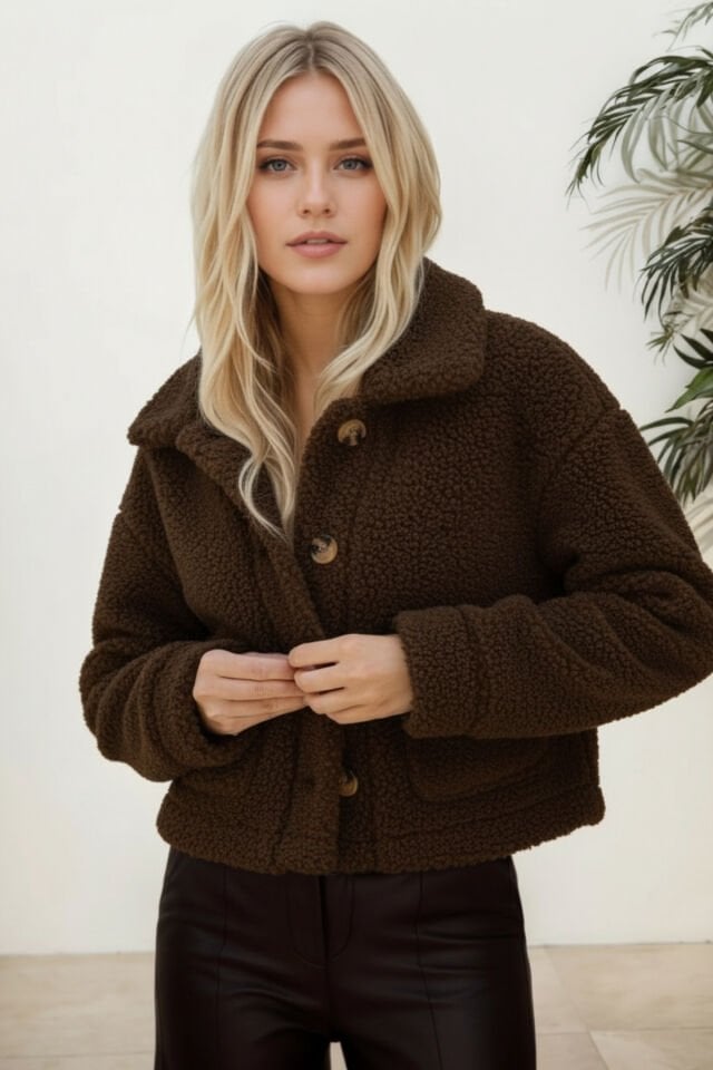 Peluş Düğmeli Geniş Yakalı Mont KS2543