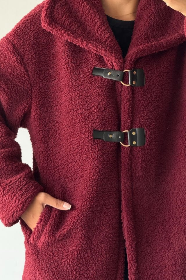 Peluş Deri Tokalı Mont KS2505
