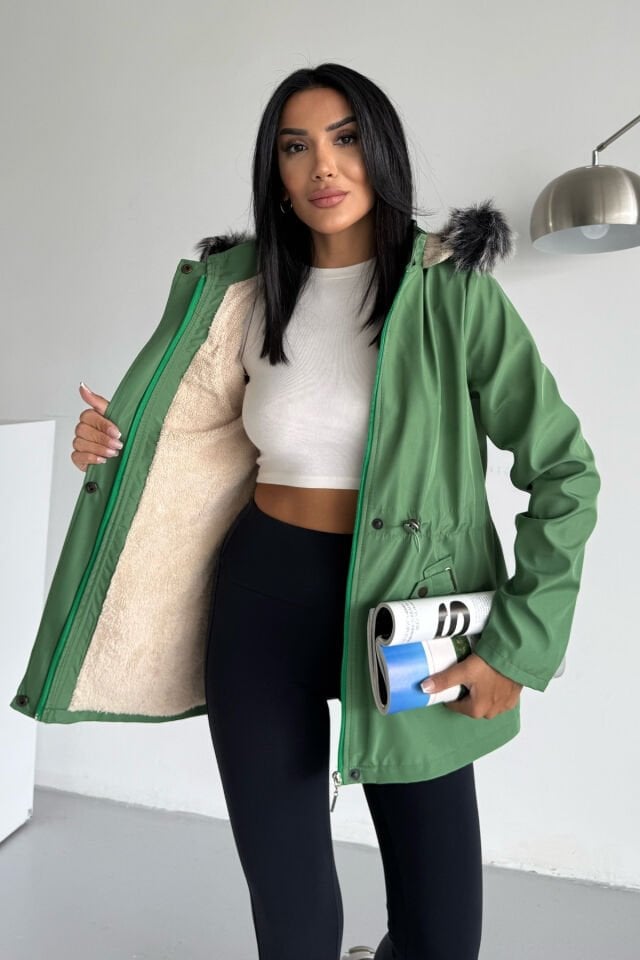 Bondik Seyyar Kapüşonlu İçi Suni Kürk Mont