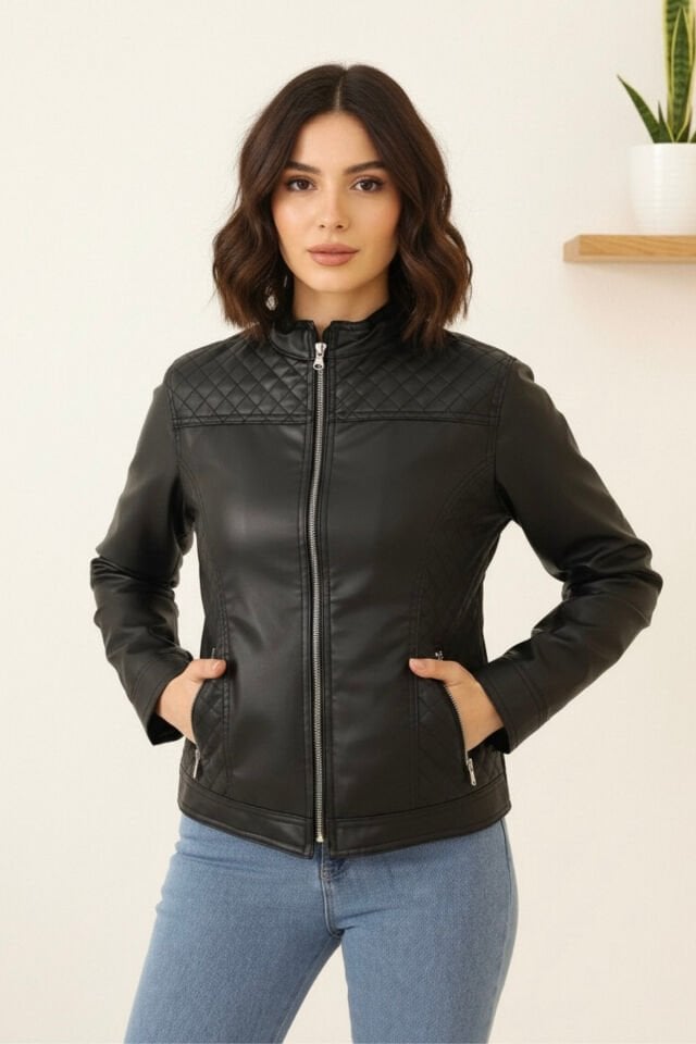 Polar Astarlı Deri Yeni Sezon Kadın Mont KS2556