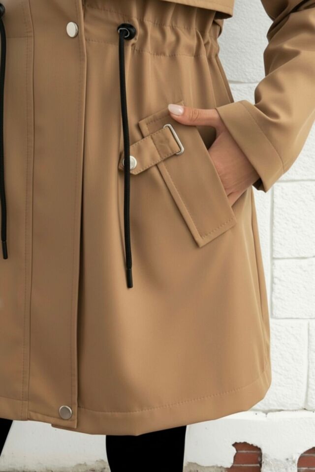 Kapüşonlu Kürk Astarlı Fermuarlı Mont KS2529 42 - Taba