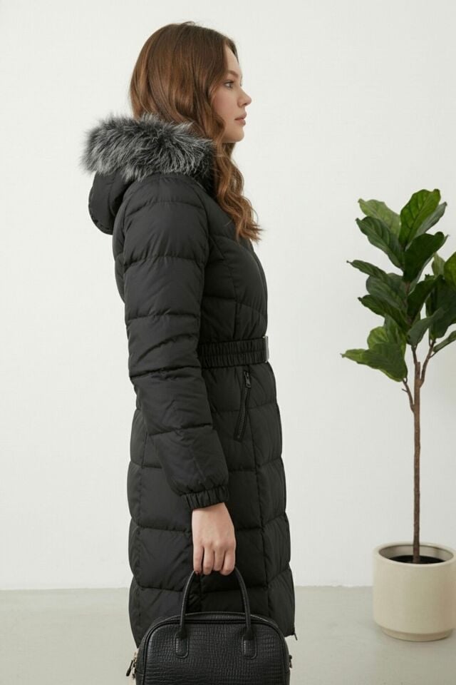 Yeni Sezon Kadın Kapüşonlu Şişme Mont KS2574 38 - siyah