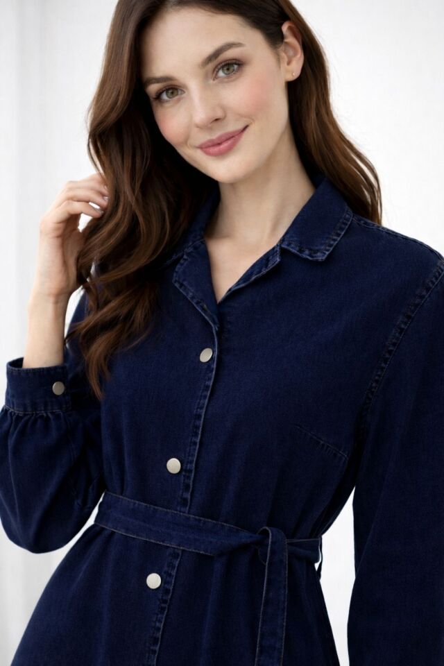 Kadın  Günlük Şık Kuşaklı Denim Kot  Elbise YZ2605 Çok Renkli - 48