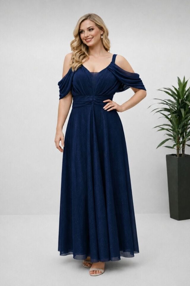 Kadın Yeni Sezon Simli Abiye Elbise YZ2515 Lacivert - 52