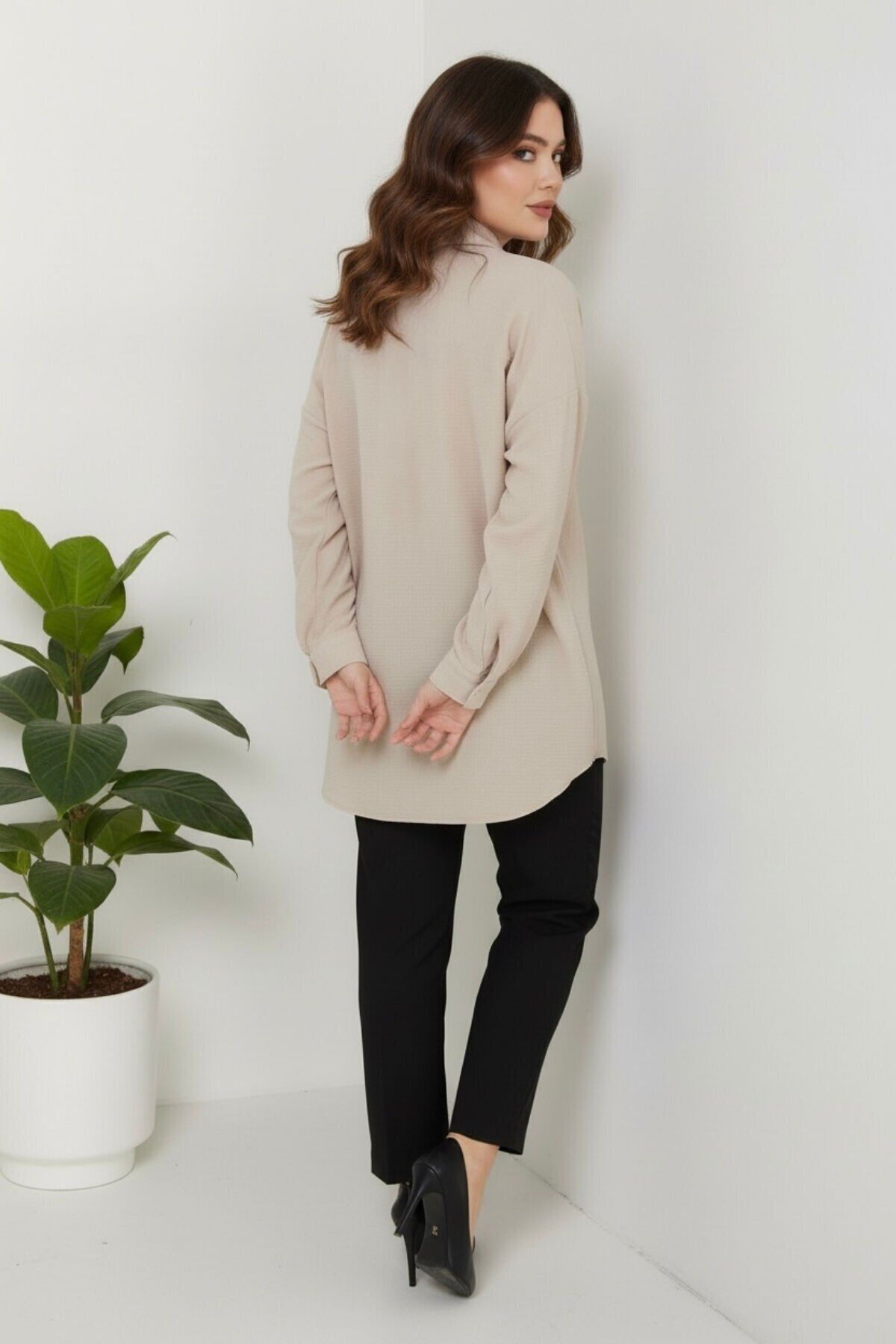 Kadın Oversize Yeni Sezon Pera Keten Gömlek 44 - Bej