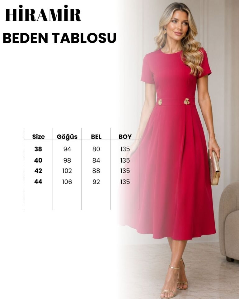 Kadın Kısa Kollu Pileli Gold Aksesuar Detaylı Günlük Elbise YZ2745 Koyu Gri - 40