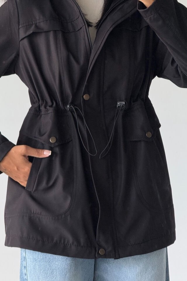 Bondit İçi Kürklü Kapüşonlu Mont Siyah KS2510 M - siyah