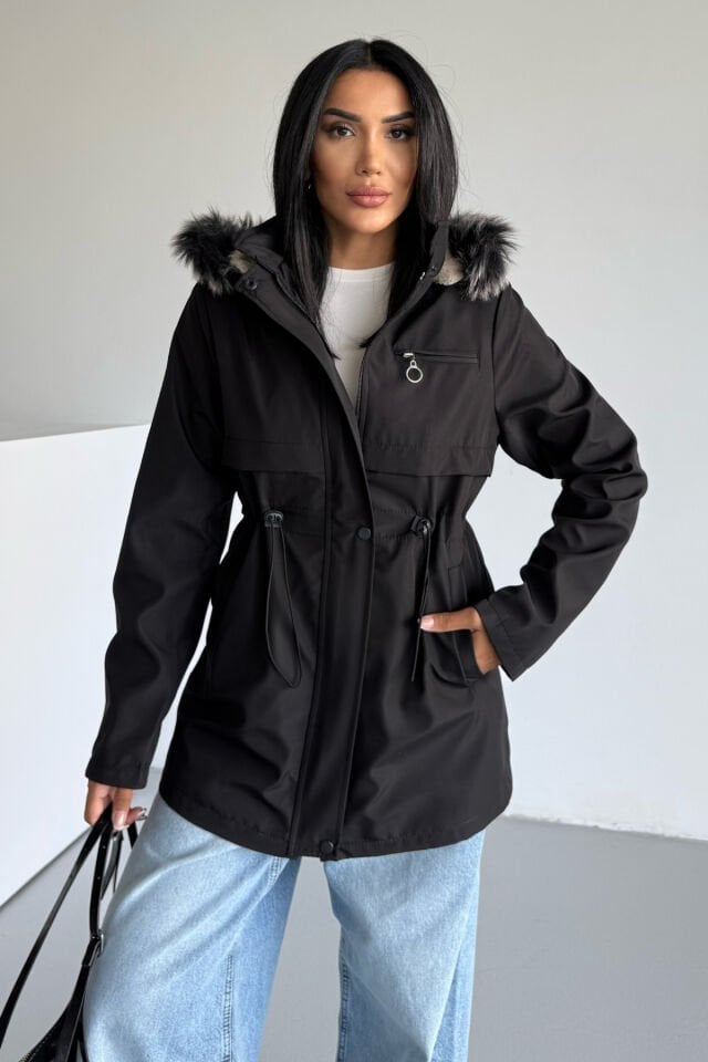 İçi Kürklü Kapüşonlu Bondit Mont