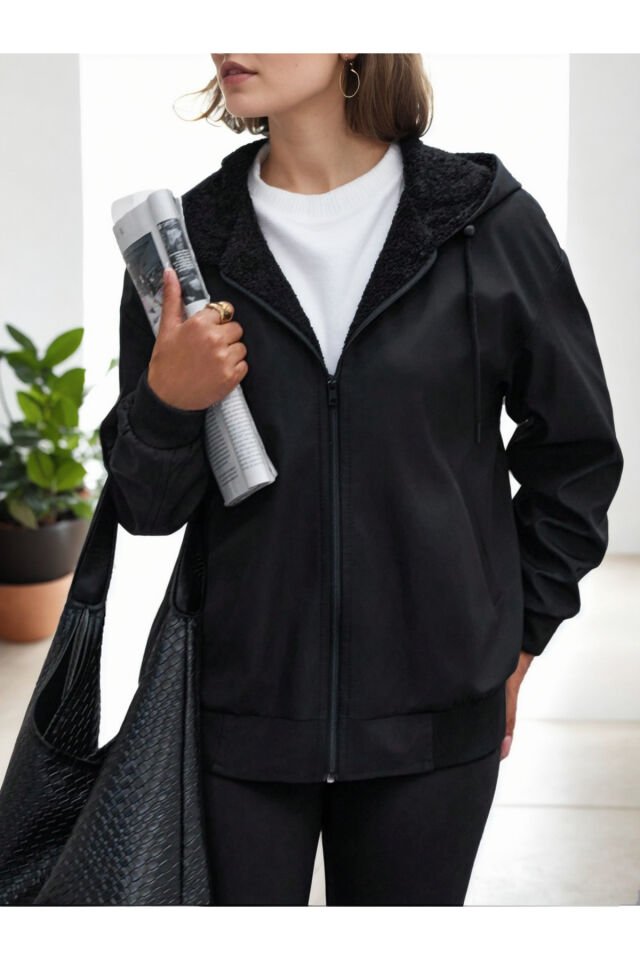 Bomber Etek Ve Kol Ucu Trikolu Mont Siyah KS2525 S - siyah