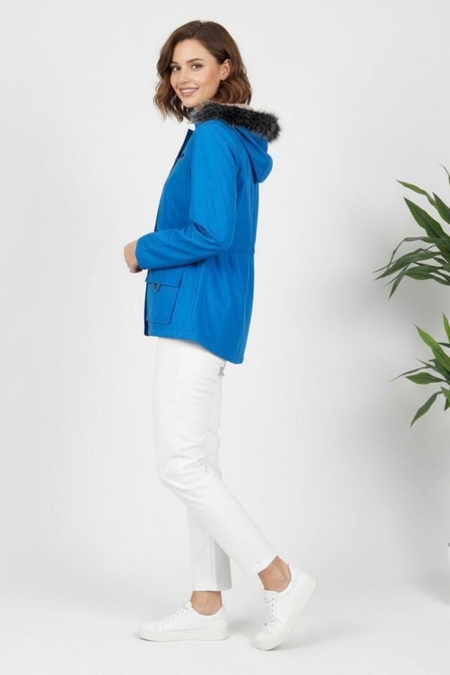 Kadın Kapüşonlu Astarlı Mont Mavi KS2547 40 - Mavi