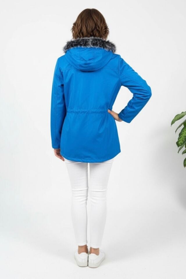 Kadın Kapüşonlu Astarlı Mont Mavi KS2547 44 - Mavi