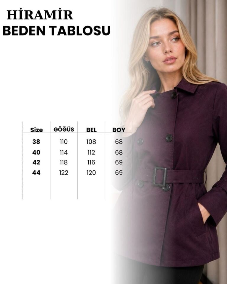 Kadın Kısa Trençkot  Astalı Günlük & Klasik YZ2716 Mürdüm - 44