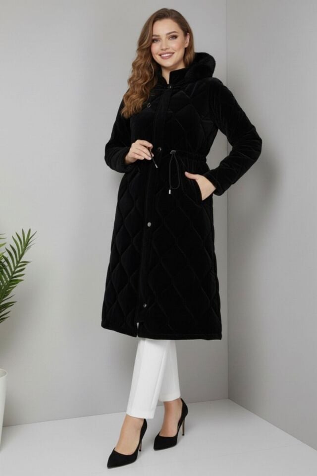 Kadın Yeni Sezon Beli Bağcıklı Novam Kumaş Mont Siyah KS2549 42 - siyah