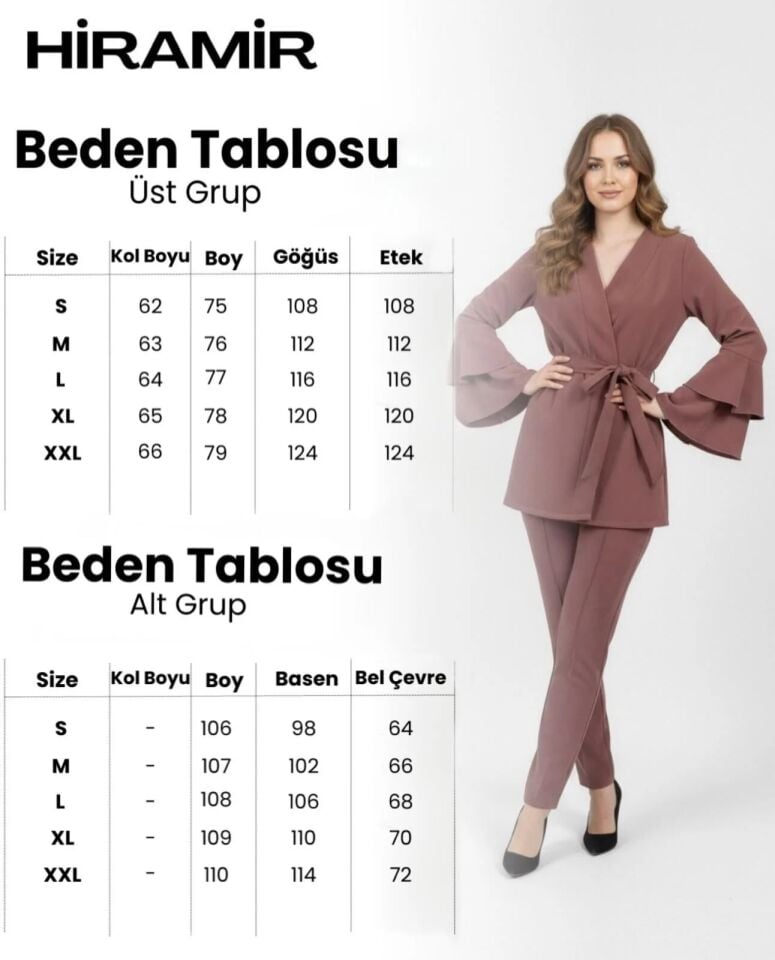 Kadın İkili Takım Modal Kumaş Volan Kollu Kuşaklı YZ2507 Camel - XL