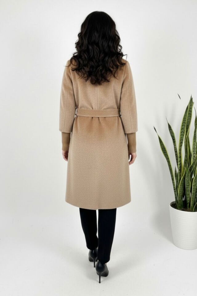 Kadın Yeni Sezon Belden Bağlamalı Fox Kumaş Kaban Vizon KS2550 40 - Vizon