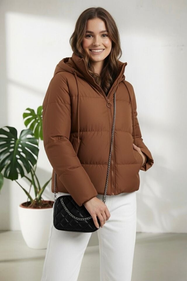 Kadın Şişme Mont Yeni Sezon KS2566 40 - Taba