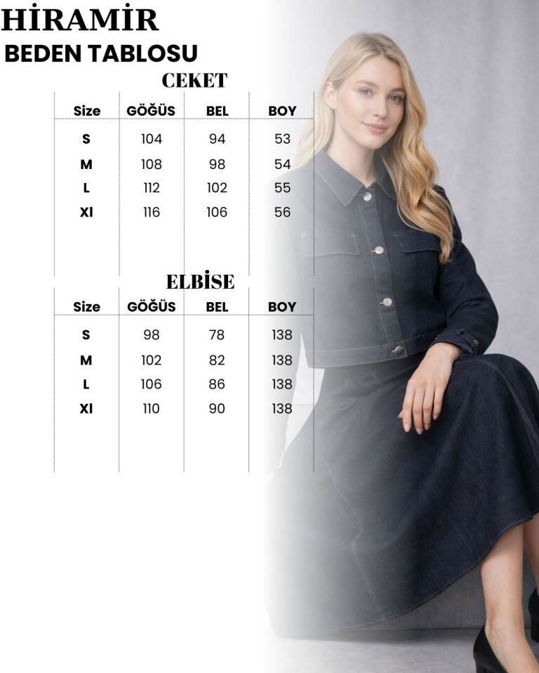 Kadın İnce Denim Dokulu Ceketli Elbise Takım YZ2518 Çok Renkli - L