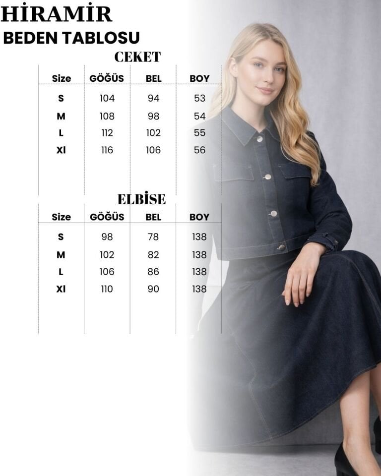 Kadın İnce Denim Dokulu Ceketli Elbise Takım YZ2518 Çok Renkli - L