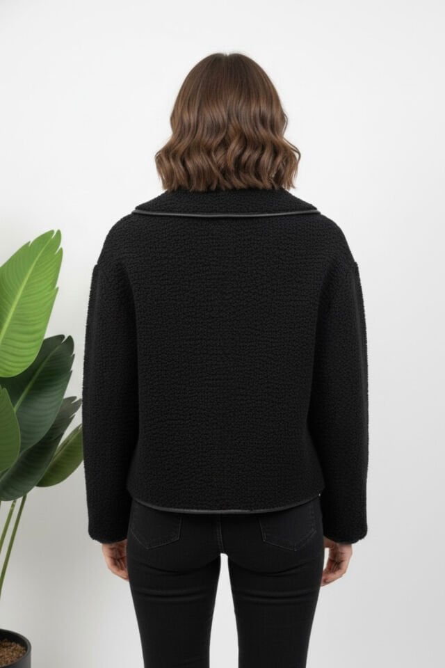 Yeni Sezon Kadın Tokalı Peluş Mont KS2573 M - siyah