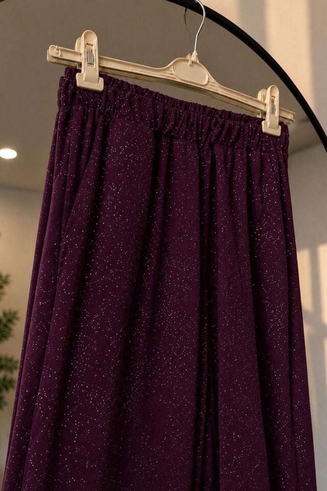 Kadın Yüksek Bel Lastikli Bol Paça Rahat Pantolon Günlük Şık Alt GiyimYZ2718 Mürdüm - XL