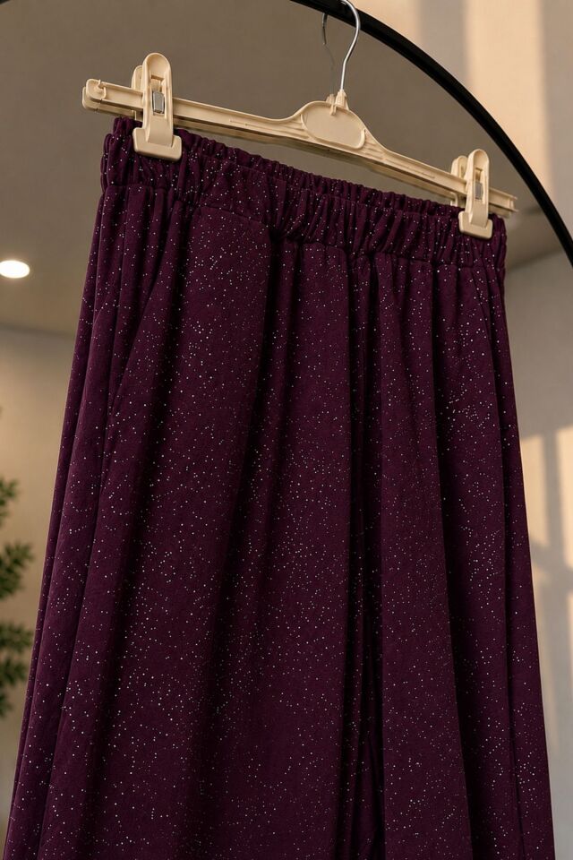 Kadın Yüksek Bel Lastikli Bol Paça Rahat Pantolon Günlük Şık Alt GiyimYZ2718 Mürdüm - XL
