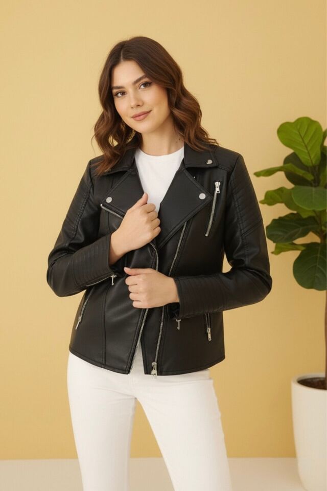 Yeni Sezon Kadın Deri İçi Polar Astarlı Mont KS2570 40 - siyah