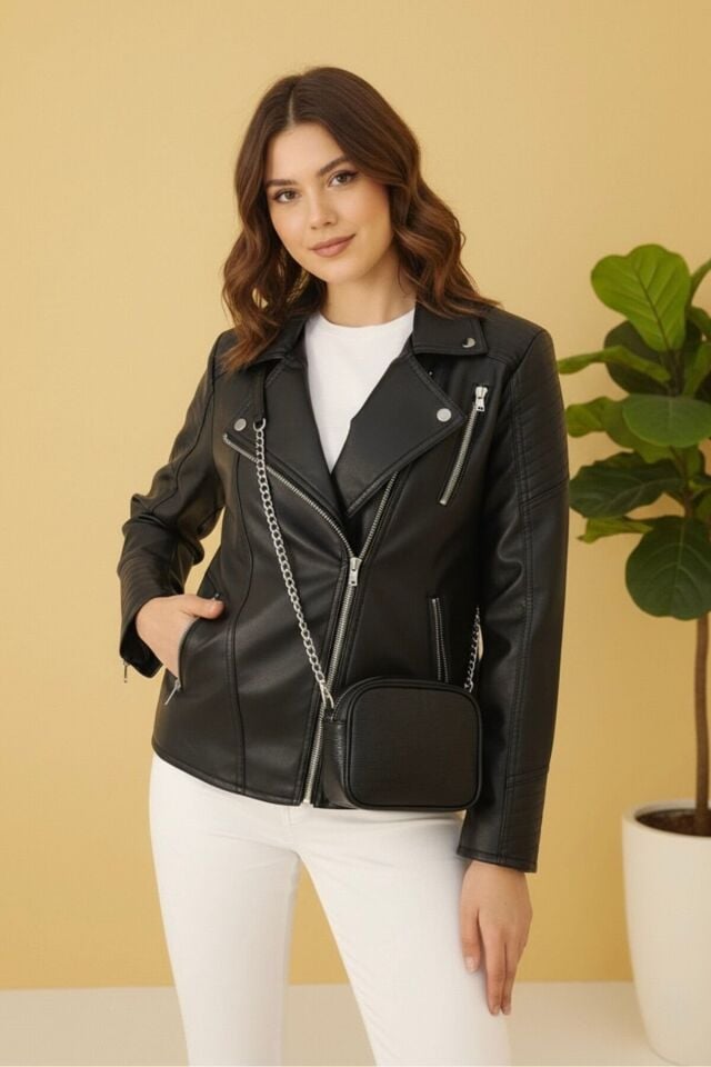 Yeni Sezon Kadın Deri İçi Polar Astarlı Mont KS2570 40 - Siyah