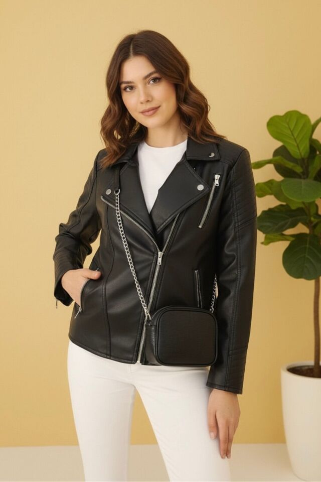 Yeni Sezon Kadın Deri İçi Polar Astarlı Mont KS2570 40 - siyah