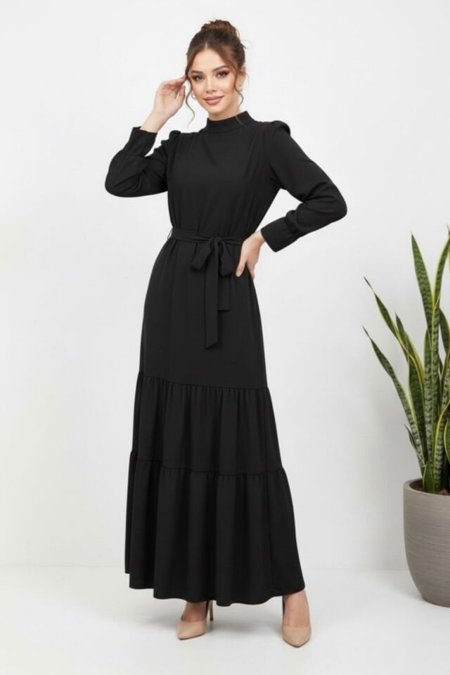 Yeni Sezon Kadın Büzgülü Elbise YZ2506 siyah - 48