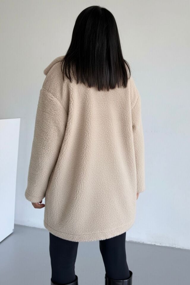 Peluş Deri Tokalı Mont KS2505 XL - Bej