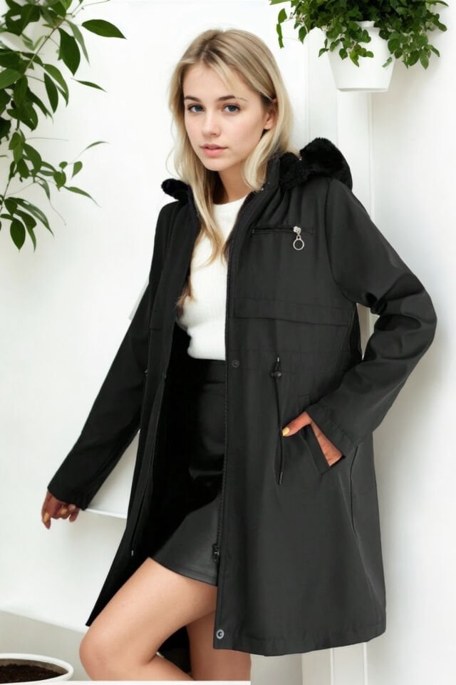 Kapüşonlu İçi Kürklü Bondik Mont Orta Boy