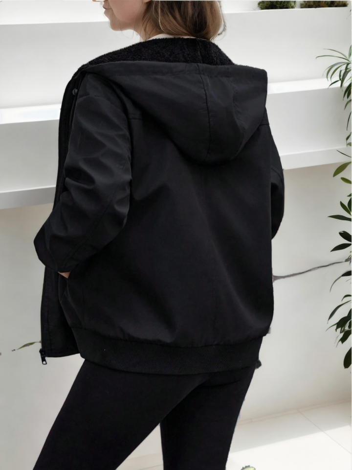 Bomber Etek Ve Kol Ucu Trikolu Mont siyah - XL